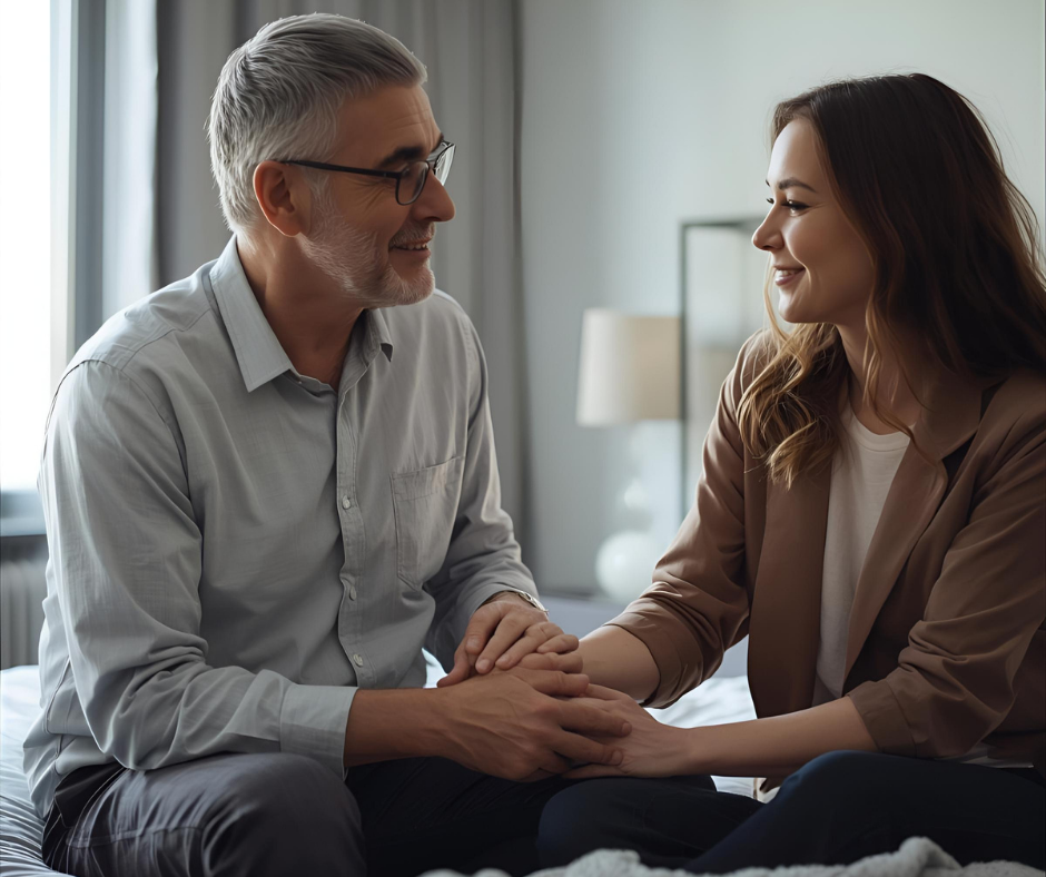 Old guy talking with a woman