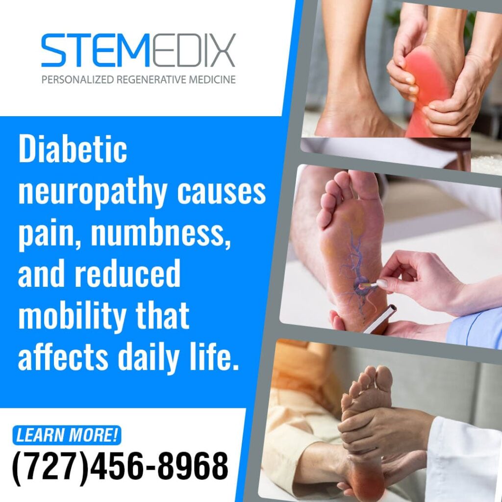 Medical images showing diabetic neuropathy symptoms, including foot pain, nerve damage, numbness, and reduced mobility in diabetes patients.