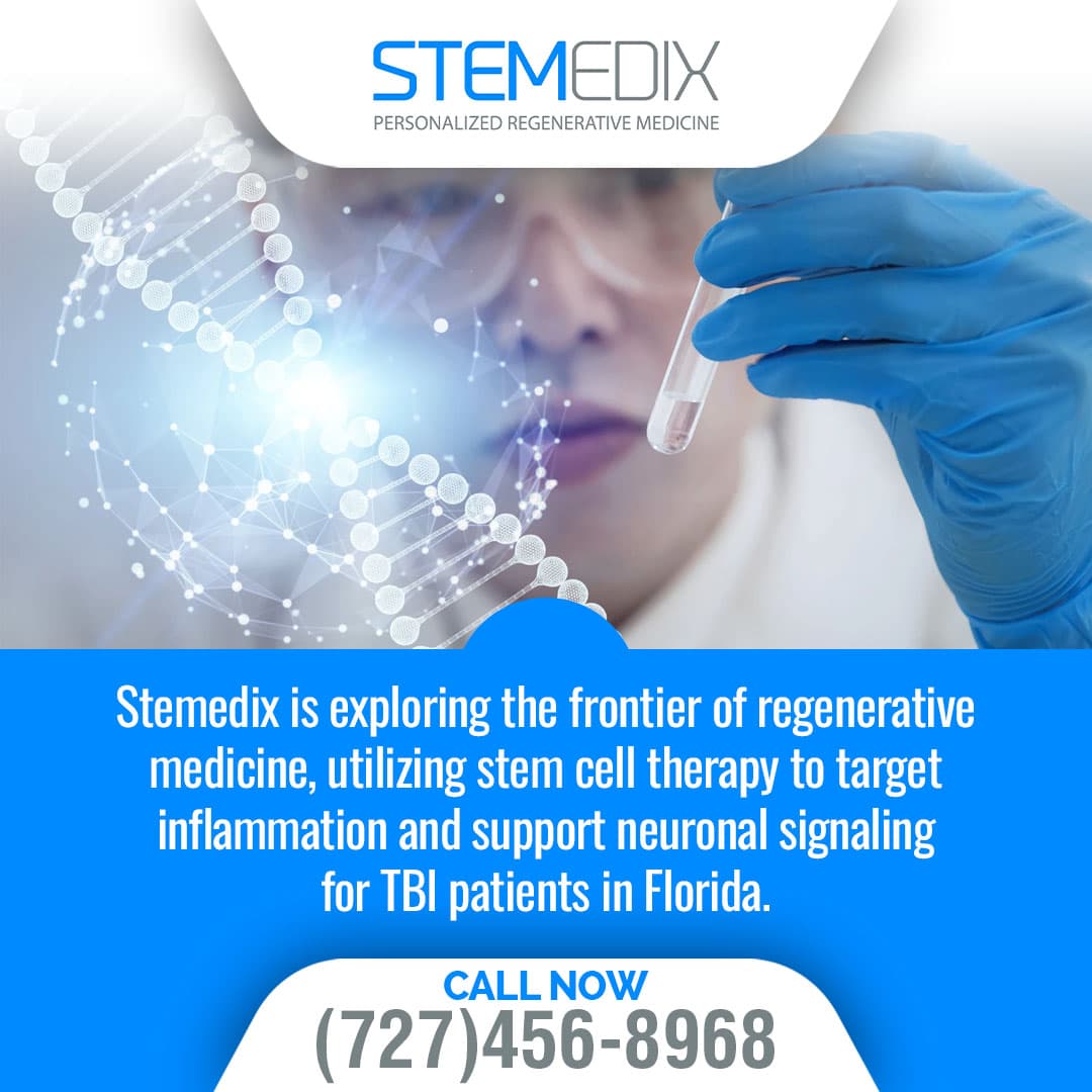 Scientist holding a test tube with DNA graphics illustrating stem cell therapy research by Stemedix.