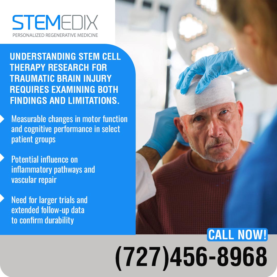 Doctor treating a patient with a head injury while discussing stem cell therapy research
