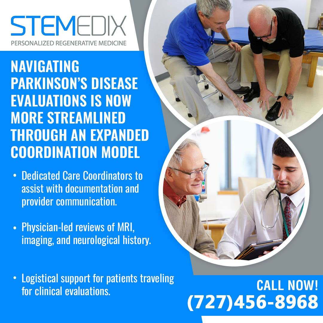 Stemedix ad promoting a streamlined Parkinson's disease evaluation process through an expanded care coordination model with dedicated support services