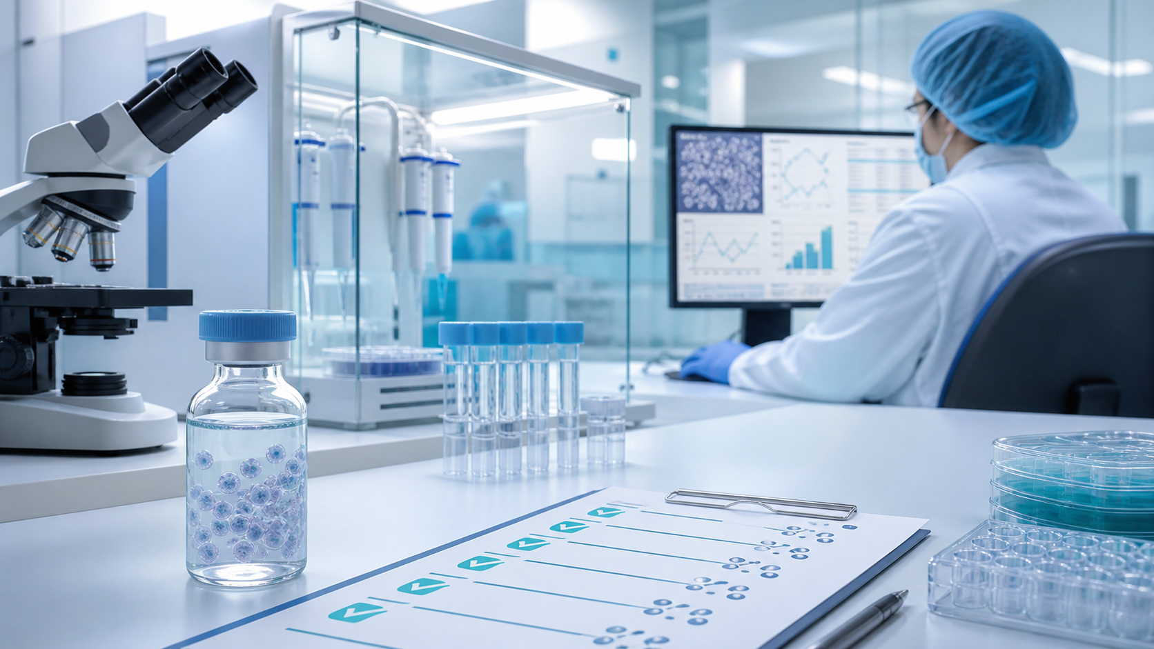 Clinical research laboratory evaluating cell therapy samples