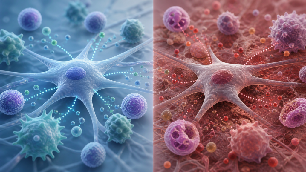 Healthy and inflamed cellular environments affecting MSC signaling