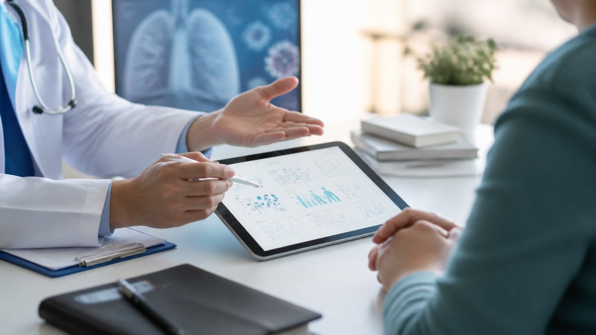 Clinician discussing COPD and lupus research findings with a patient