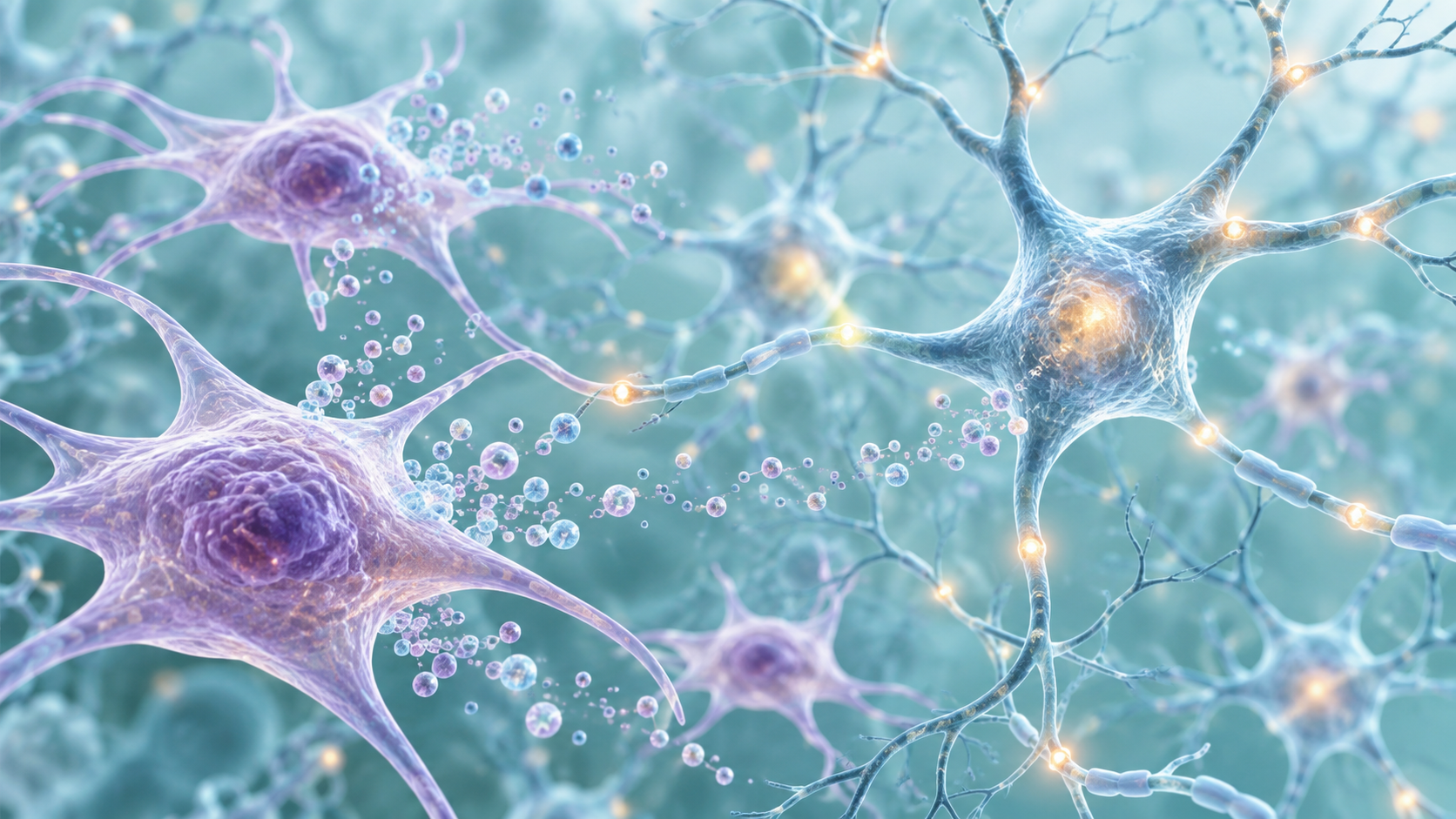 Illustration of mesenchymal stromal cell signaling around neural connections