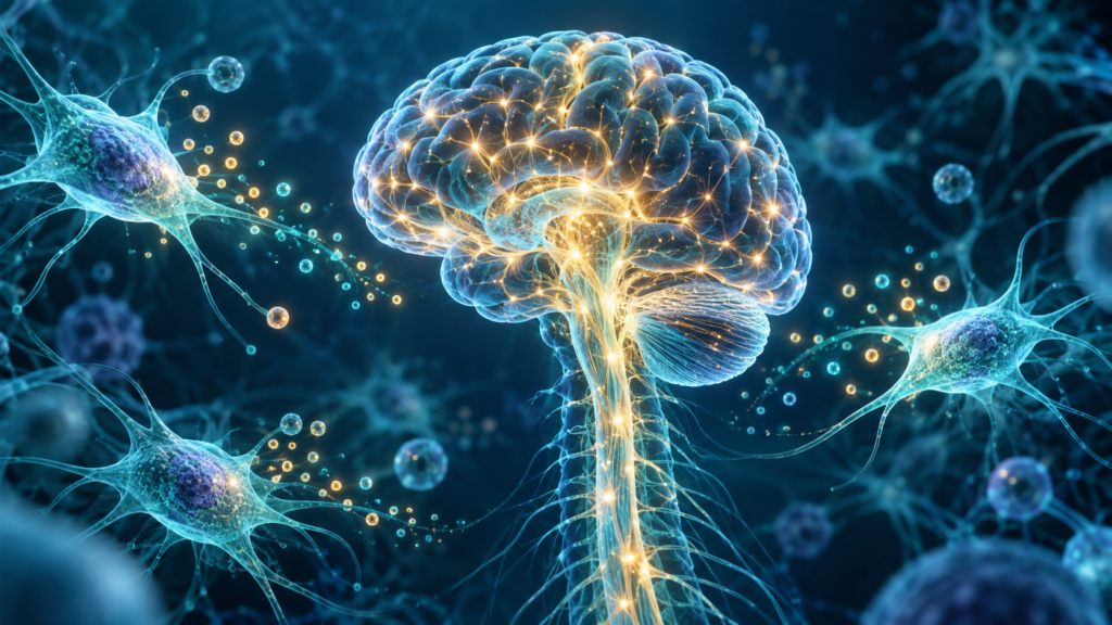 Biomedical illustration of neurological research involving mesenchymal stem cells