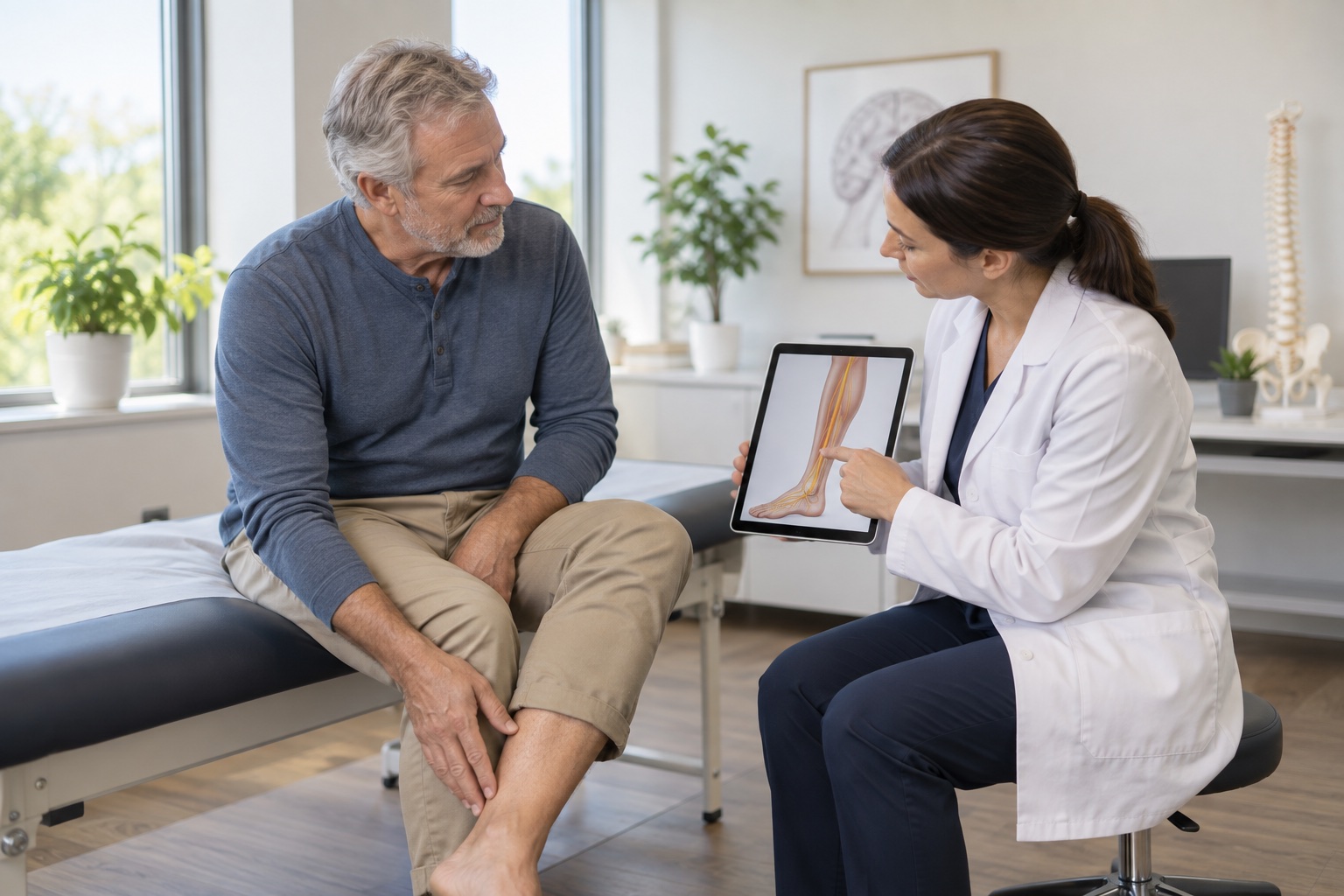 Patient consulting with a clinician about peripheral neuropathy